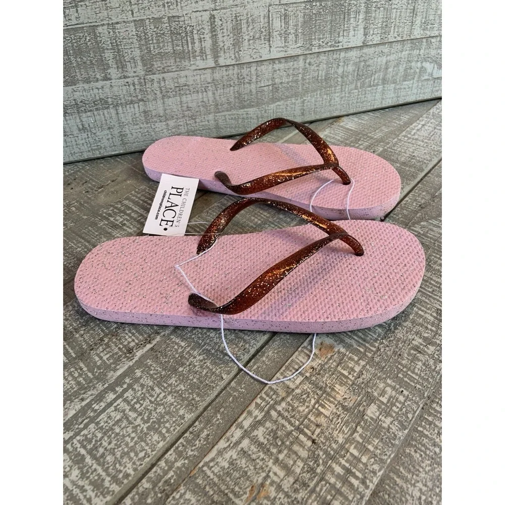 The Childrens Place Sparkle Glitter Flip Flops Sandals Youth Size 3 / 4 NEW NWT